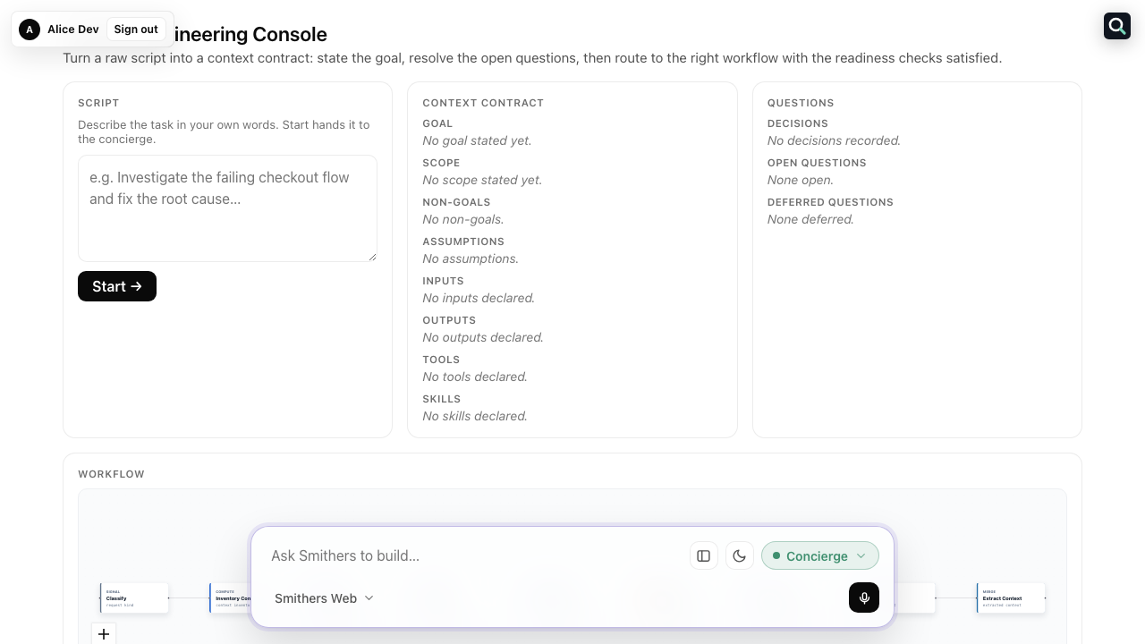 Concierge context engineering console