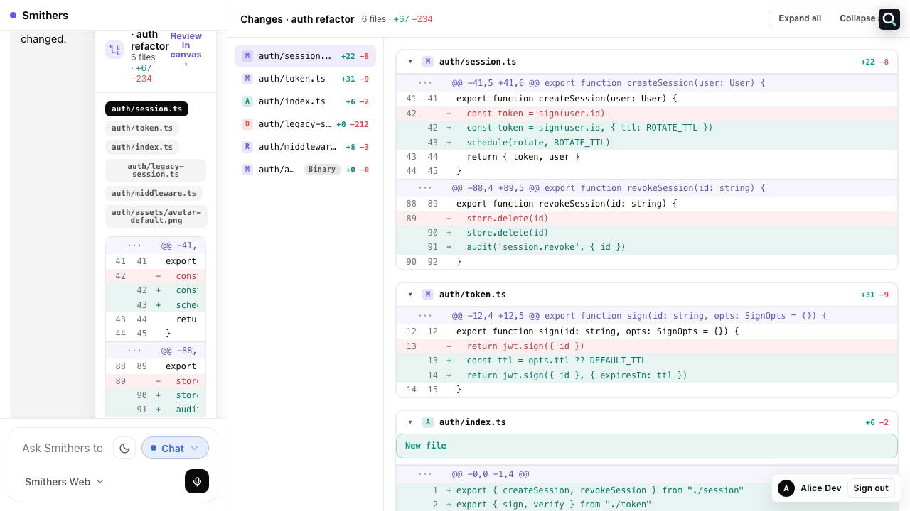 Syntax-highlighted diff viewer with a file list