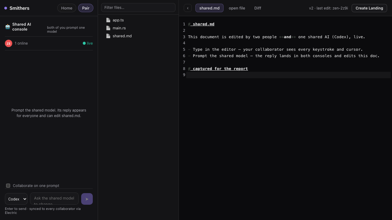 Pair shared workspace with online presence and a shared AI console
