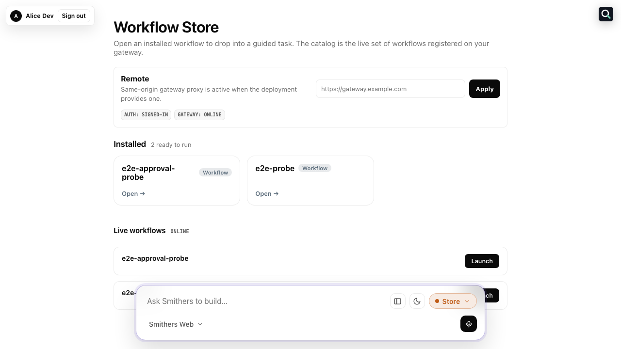 Workflow Store with installed and live workflows